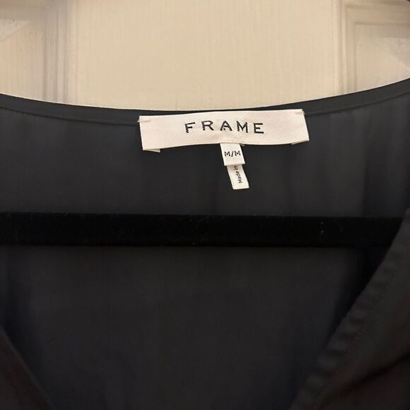 Frame Shirred Black VNeck Blouse NWT Medium - Picture 4 of 5